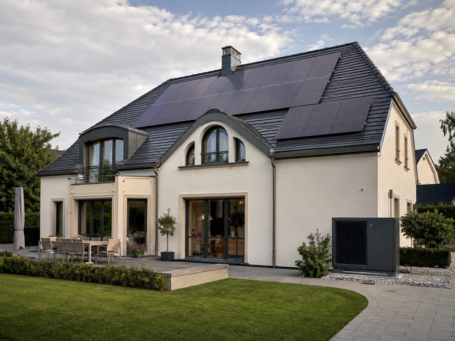 Villa avec toiture photovoltaïque complète et pompe à chaleur